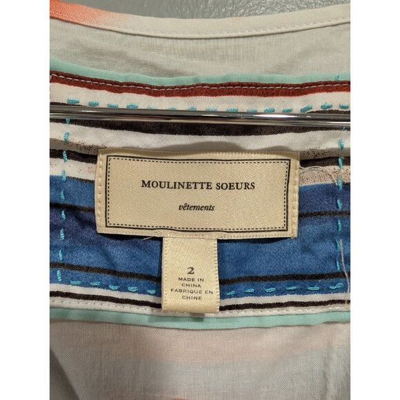 Moulinette Soeurs Anthropologie Afterlight Button Front Striped Midi Dress Sz 2 - Picture 6 of 16